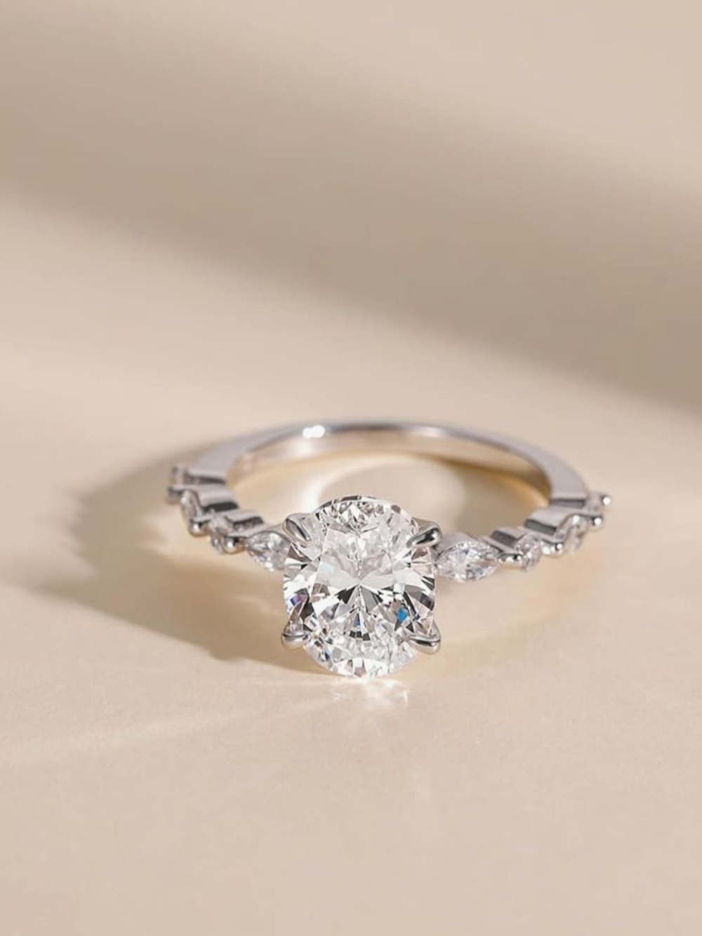 925 Round-Cut Silver Engagement Ring with Accent Stones